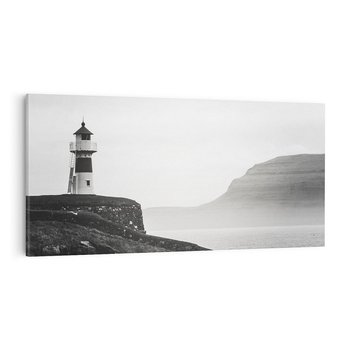 Obraz na płótnie 120x60 - Melancholia Północy - czarnobiała fotografia, nadmorska latarnia na klifie