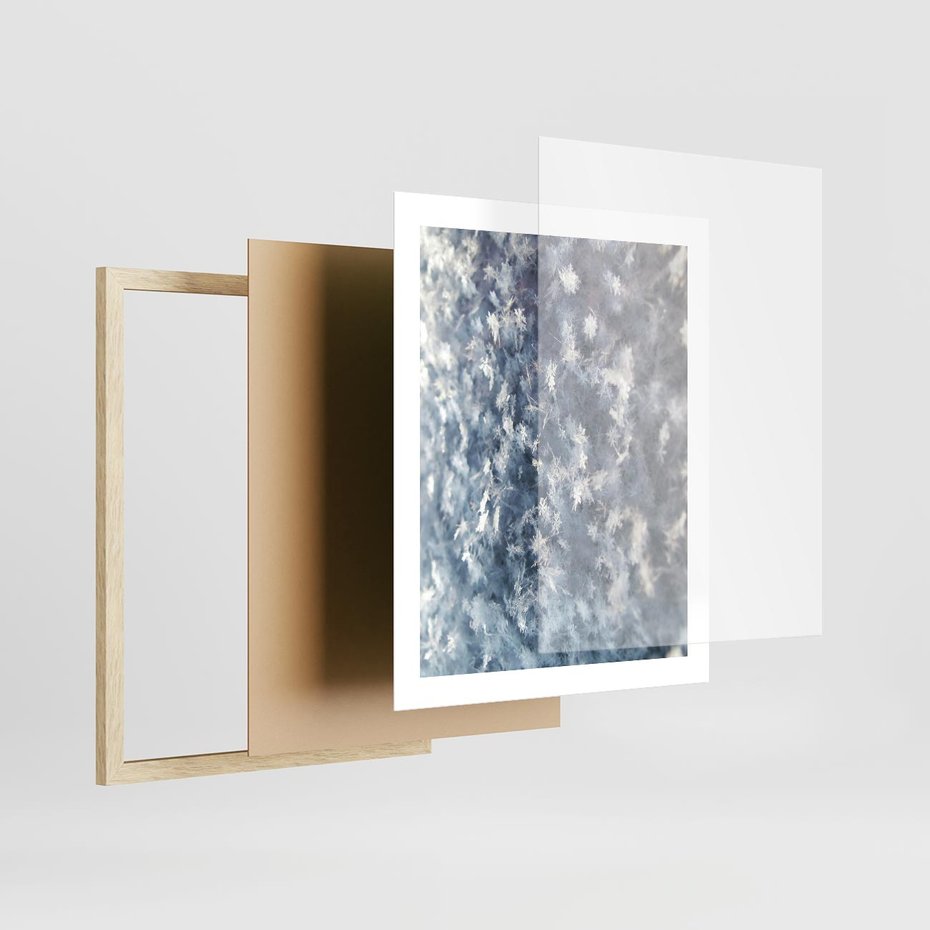 Plakat w ramie 40x50 - Magia Śnieżnych Kryształków - śnieg, szron - rama drewno