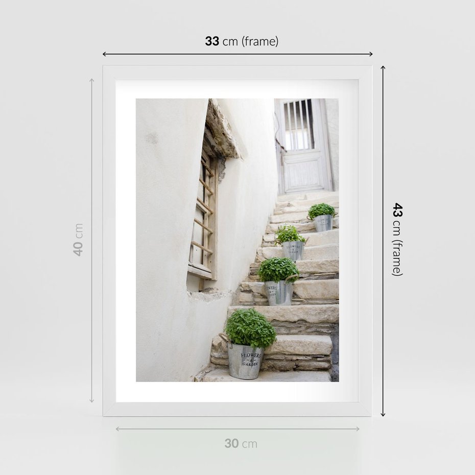 Plakat w ramie 30x40 - Wznoszące się Marzenia - schody, perspektywa - rama biała