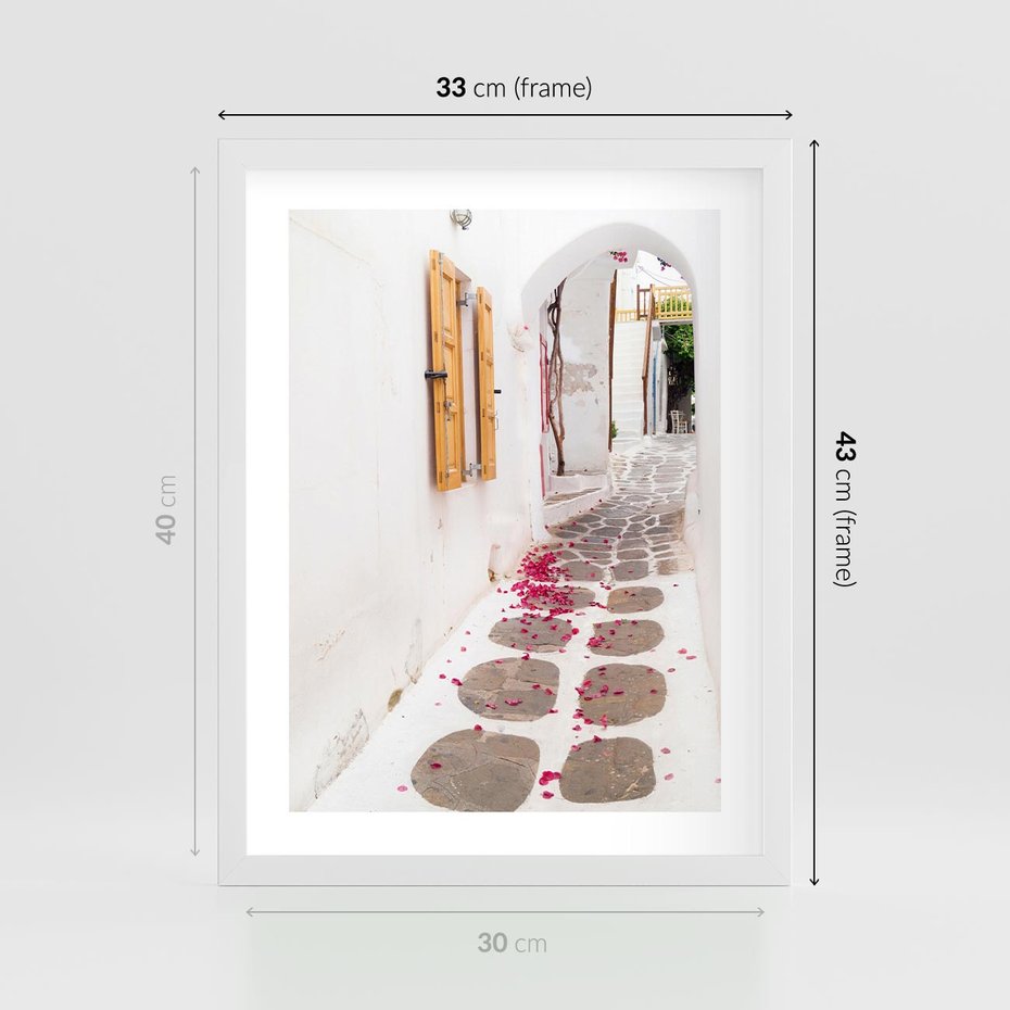 Plakat w ramie 30x40 - Urok Południowej Uliczki - uliczka, południe - rama biała
