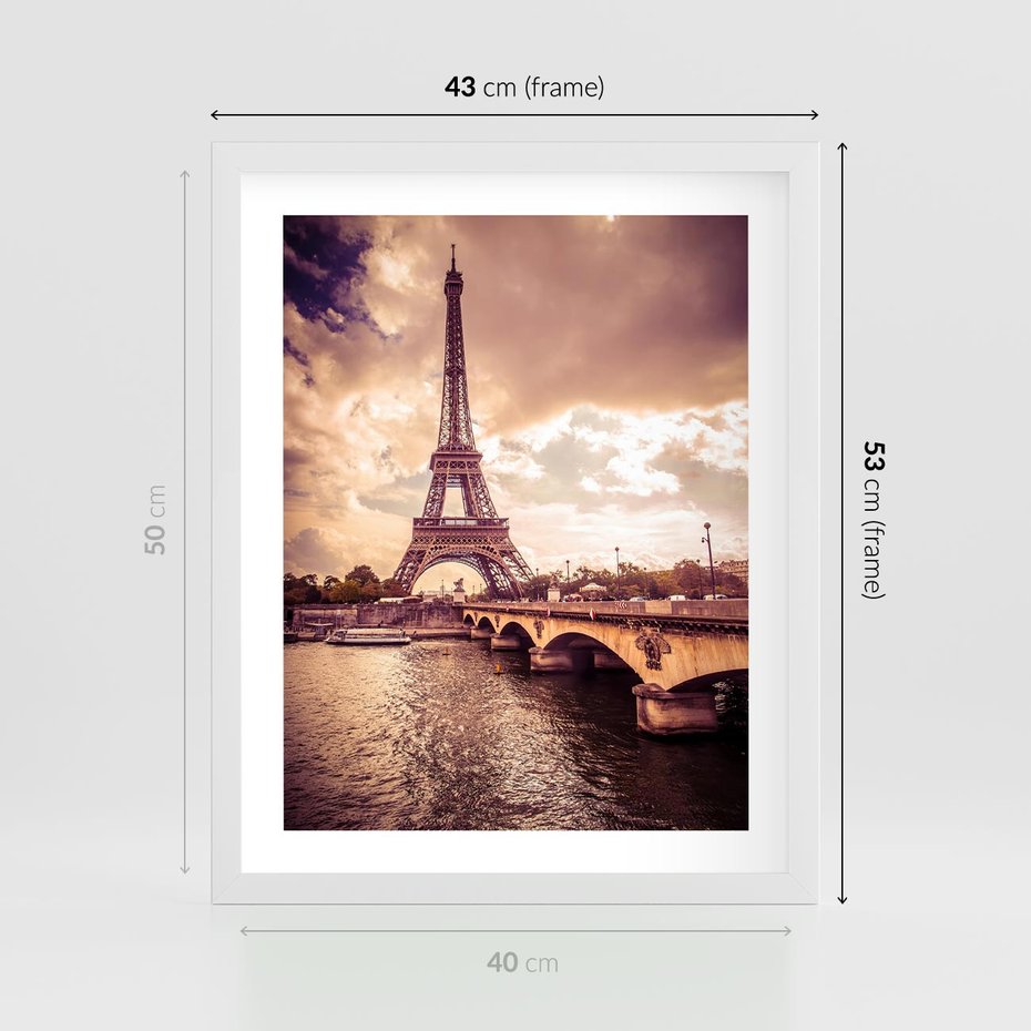 Plakat w ramie 40x50 - Eiffla: ikona Paryża - Eiffla, Paryż - rama biała