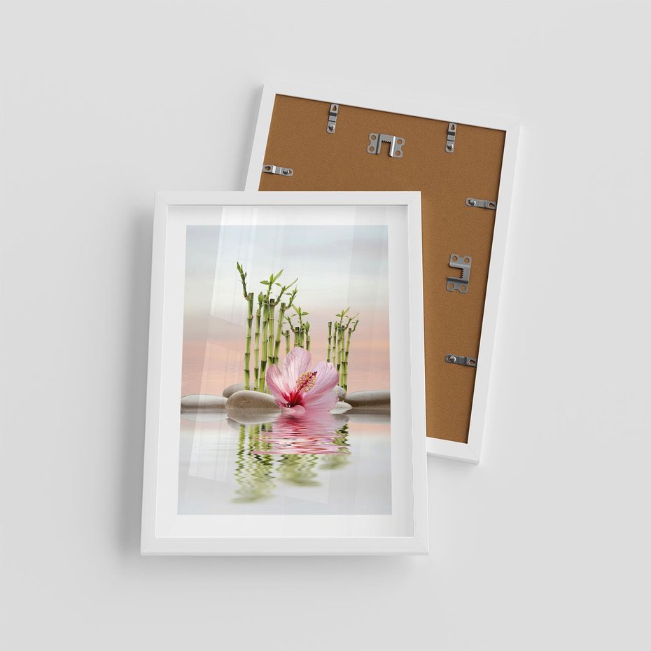 Plakat w ramie 30x40 - Harmonia i relaks - spa, bambus - rama biała
