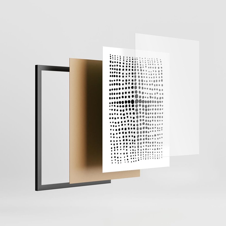 Plakat w ramie 50x70 - Refleksje Monochromatycznych Widoków - abstrakcyjna kompozycja z czarnych kropek, minimalistyczny czarno bialy plakat - rama czarna