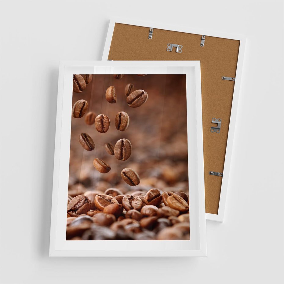 Plakat w ramie 50x70 - Kawiarniana atmosfera kawy - kawa, kawiarnia - rama biała