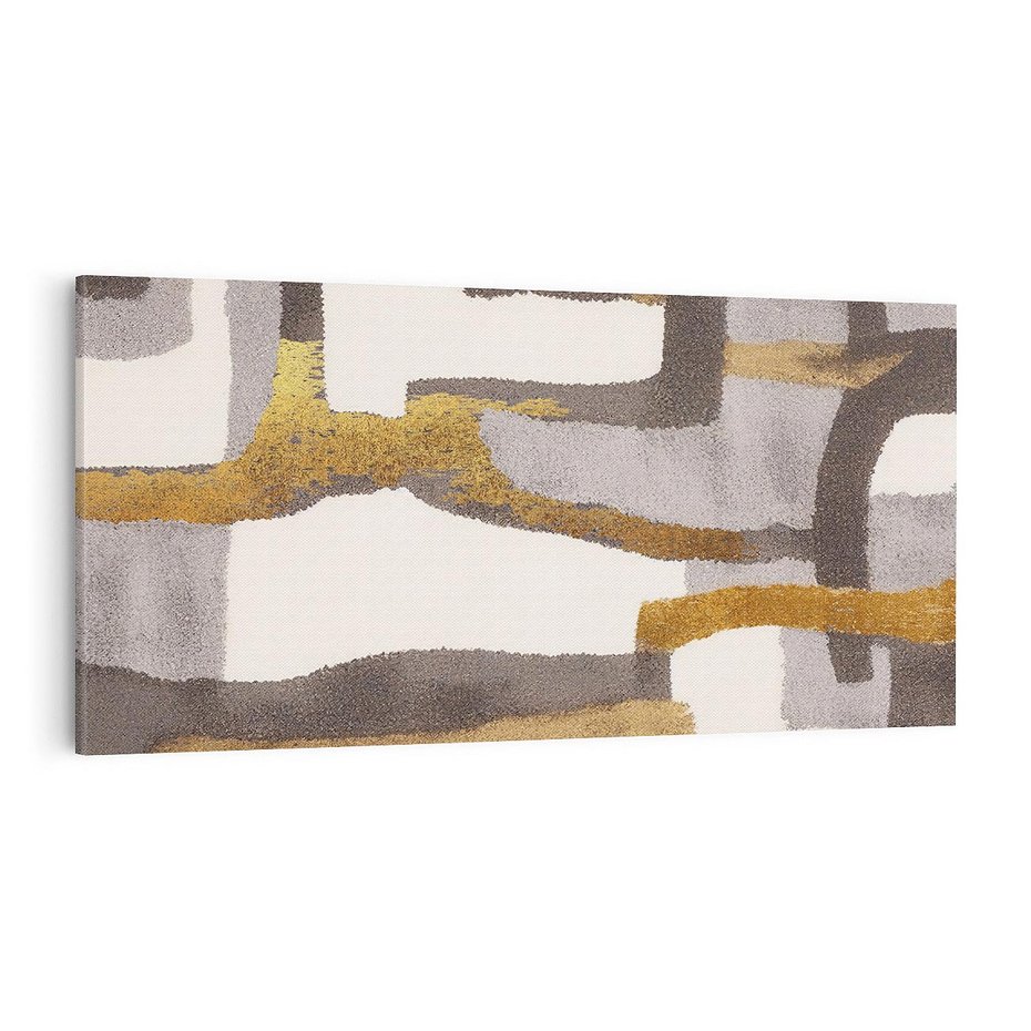 Obraz na płótnie 100x50 - Szaro-złote Wibracje - abstrakcyjne kształty, szerokie linie