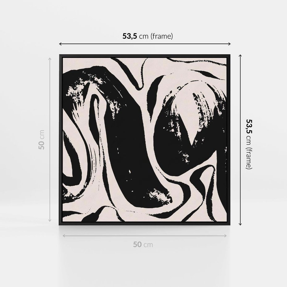 Obraz w ramie 50x50 - Wibracje w ciemnościach duszy - czarno biała abstrakcja, nieregularne rozmyte linie - rama czarna