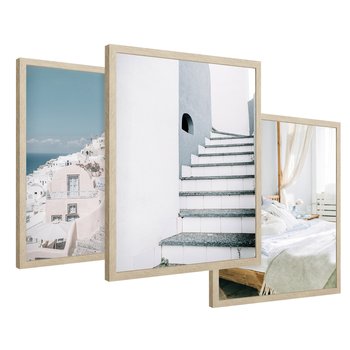 Zestaw obrazy w ramie 40x50 galeria - Santorini, wakacje, błękit - rama drewno