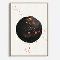 Obraz w ramie 70x100 - Wnętrza Marzeń - abstrakcyjna czarna plama, rozsiane pomarańczowe kropki - rama drewno