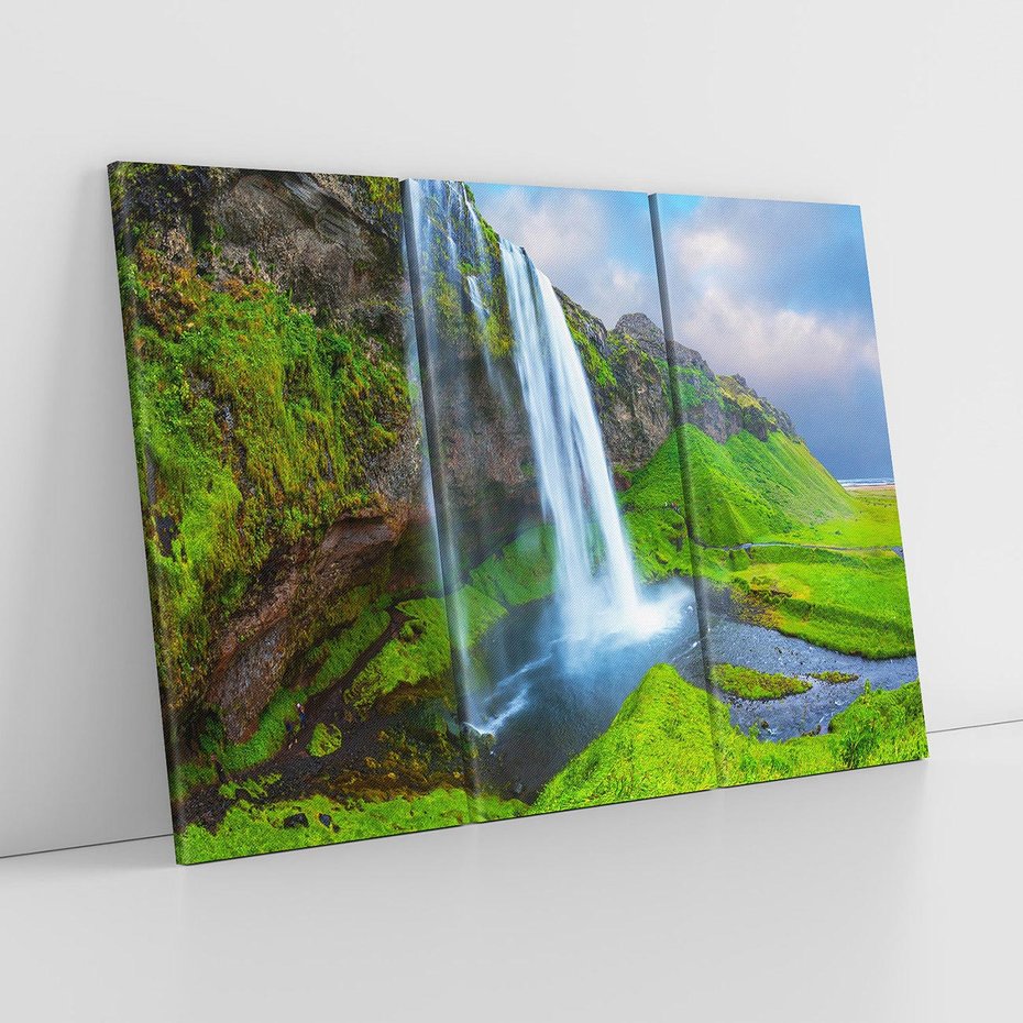 Obraz na płótnie 120x80 - majestat górskiego krajobrazu - wodospad, góry