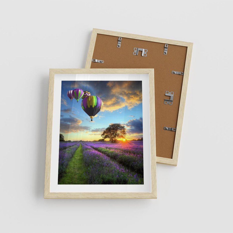 Plakat w ramie 40x50 - Lawendowe Marzenia - lawenda, balony - rama drewno