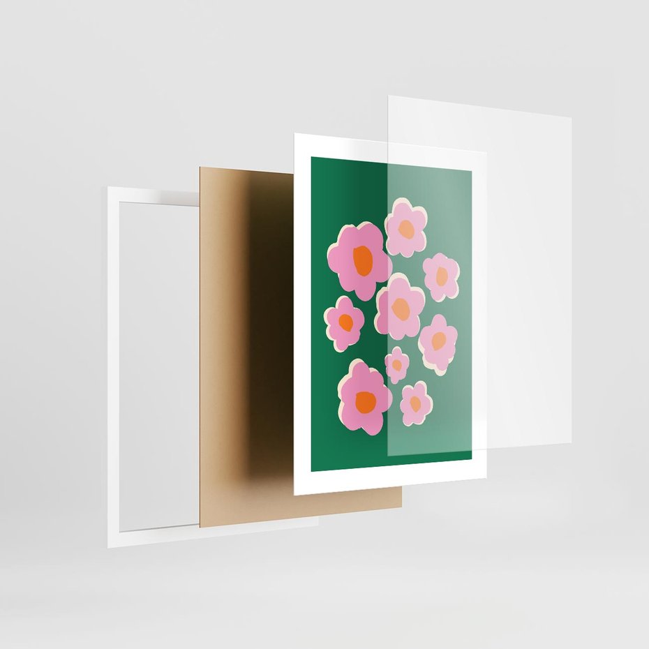 Plakat w ramie 30x40 - Przenikające Refleksje - abstrakcyjny plakat, boho styl - rama biała