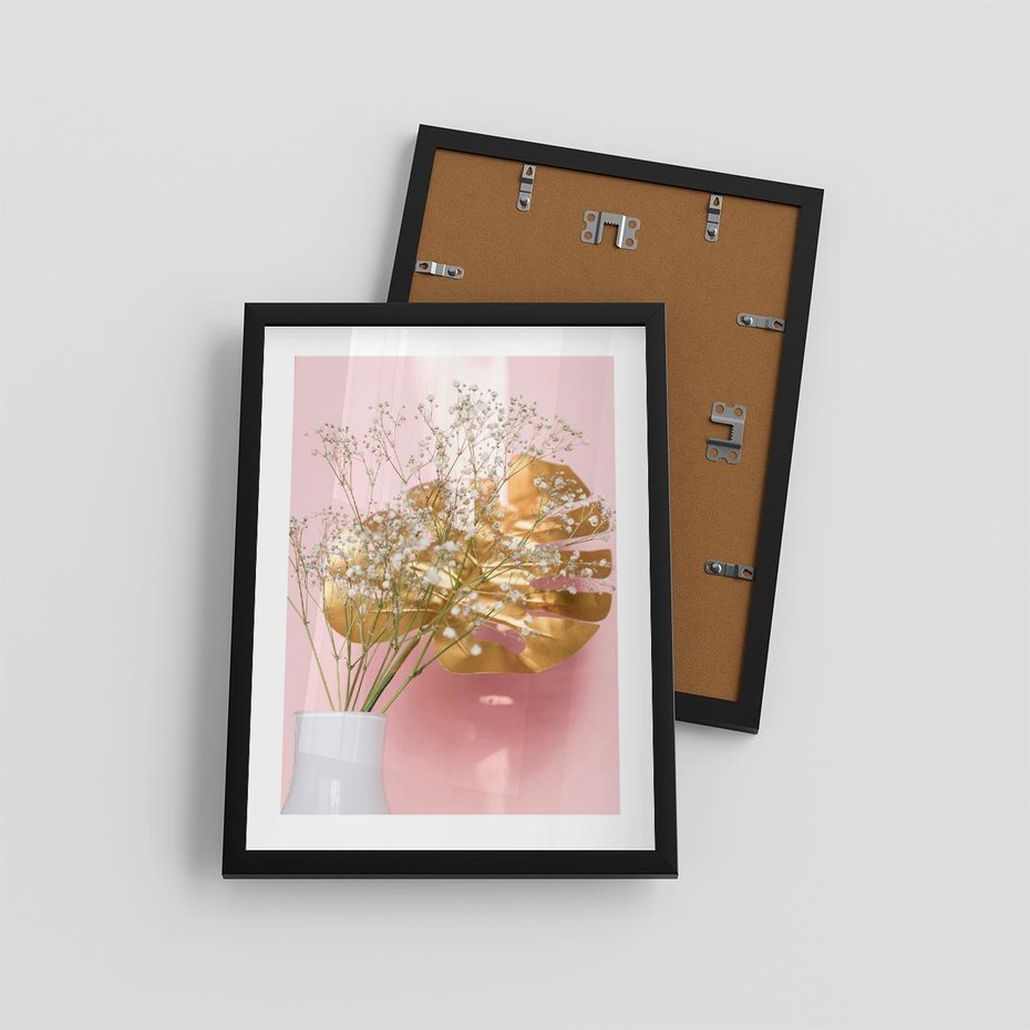 Plakat w ramie 30x40 - Blask Natury - złote, liście - rama czarna