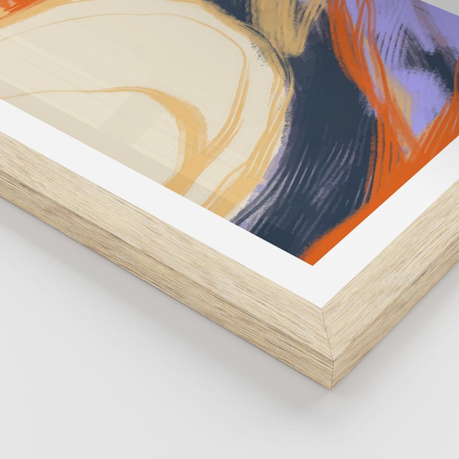 Plakat w ramie 50x70 - Pomarańczowy Horyzont - pastelowy krajobraz, nowoczesny plakat - rama drewno