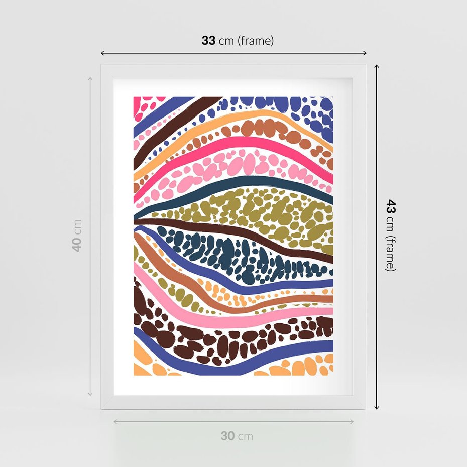 Plakat w ramie 30x40 - Wibracje Plam - kolorowe wzory, tęczowe żywe kolory - rama biała