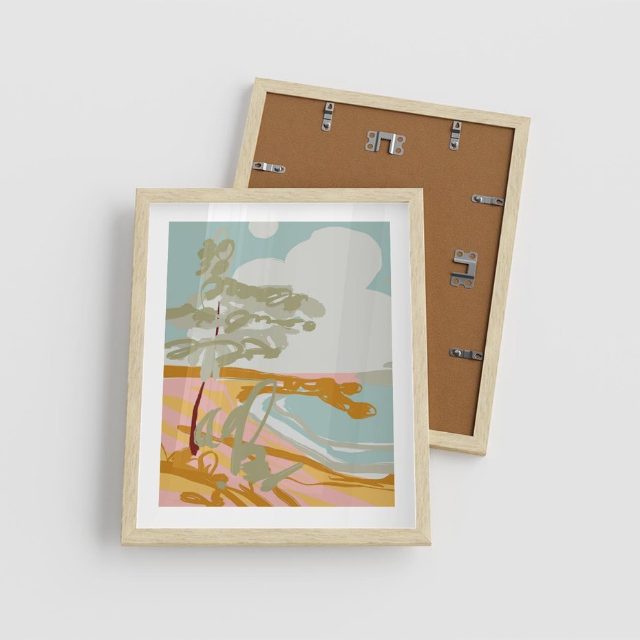 Plakat w ramie 40x50 - Spokojny Wiatr - pastelowy krajobraz, nowoczesny plakat - rama drewno