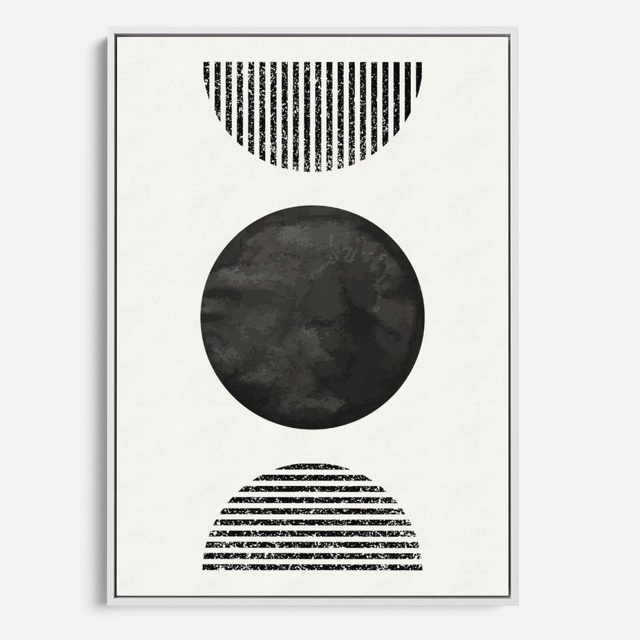 Obraz w ramie 80x120 - Tajemnicza Kompozycja - abstrakcyjne czarno białe formy, minimalizm - rama biała