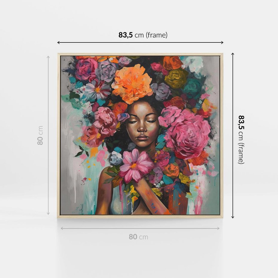 Obraz w ramie 80x80 - Z Głową w Kwiatach - obraz olejny, sztuka nowoczesna - rama drewno
