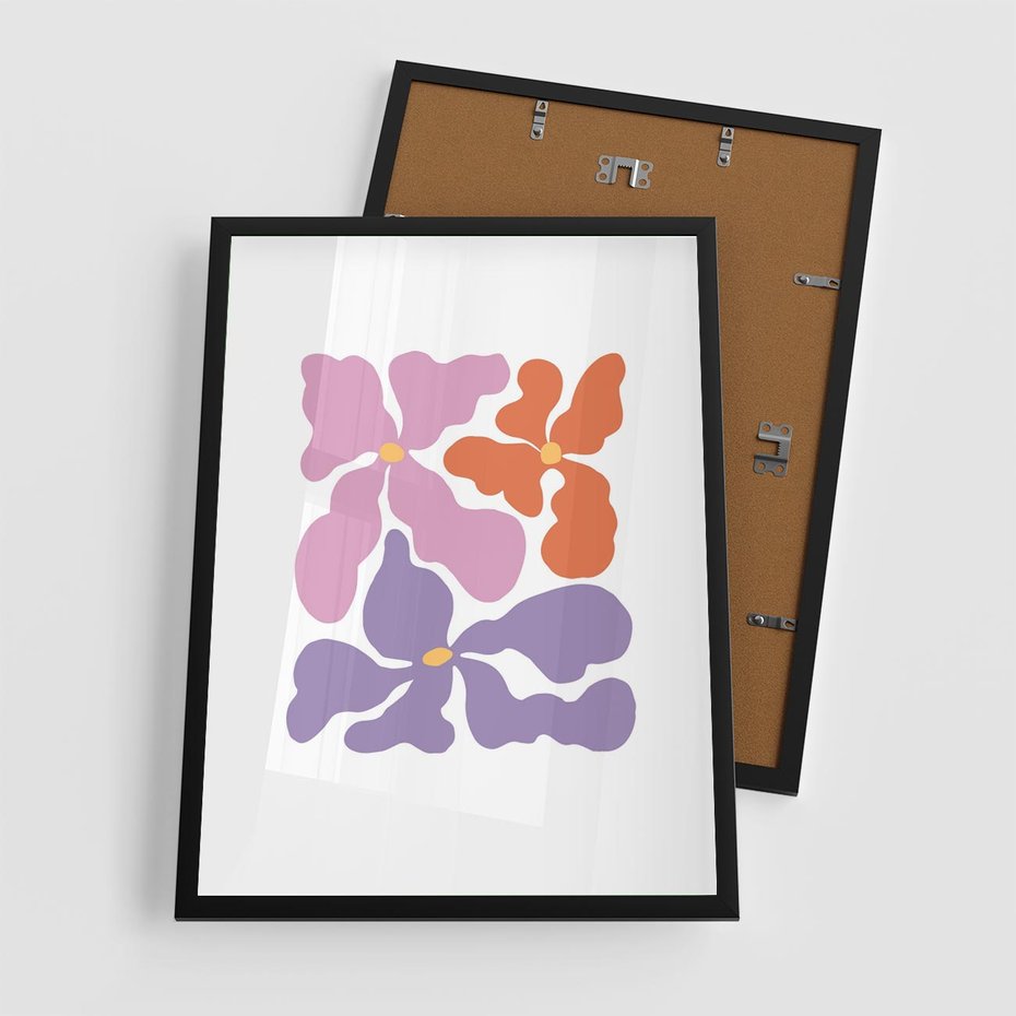 Plakat w ramie 50x70 - Bezgraniczne Wibracje - abstrakcyjne kolorowe kwiaty, minimlizm - rama czarna