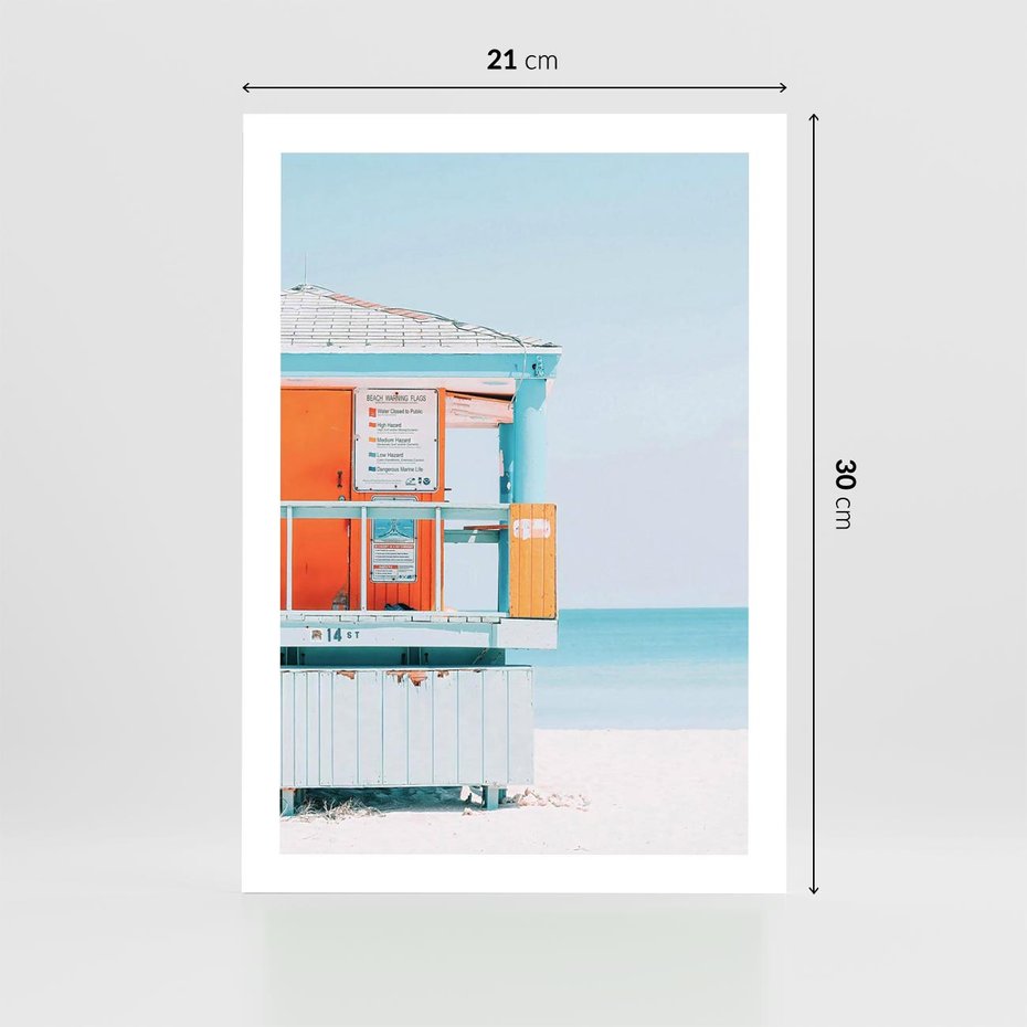 Plakat bez ramy 21x30 - Letnia Idylla - plaża, domek na plaży