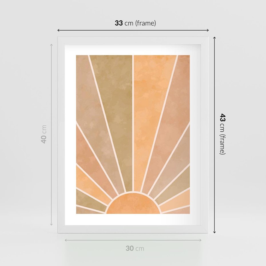 Plakat w ramie 30x40 - Grafika Boho w Odcieniach Pomarańczu - boho słońce, grafika - rama biała