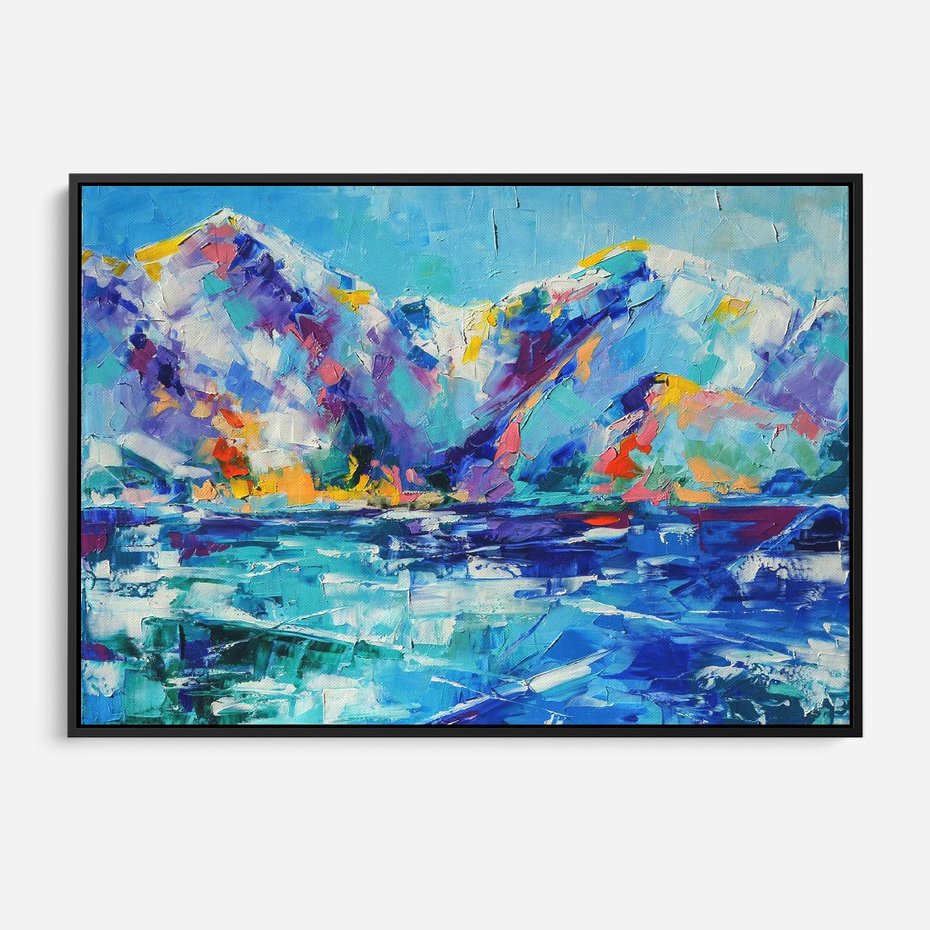 Obraz w ramie 70x50 - Mistyka Górskich Marzeń - abstrakcja, pejzaż gór - rama czarna