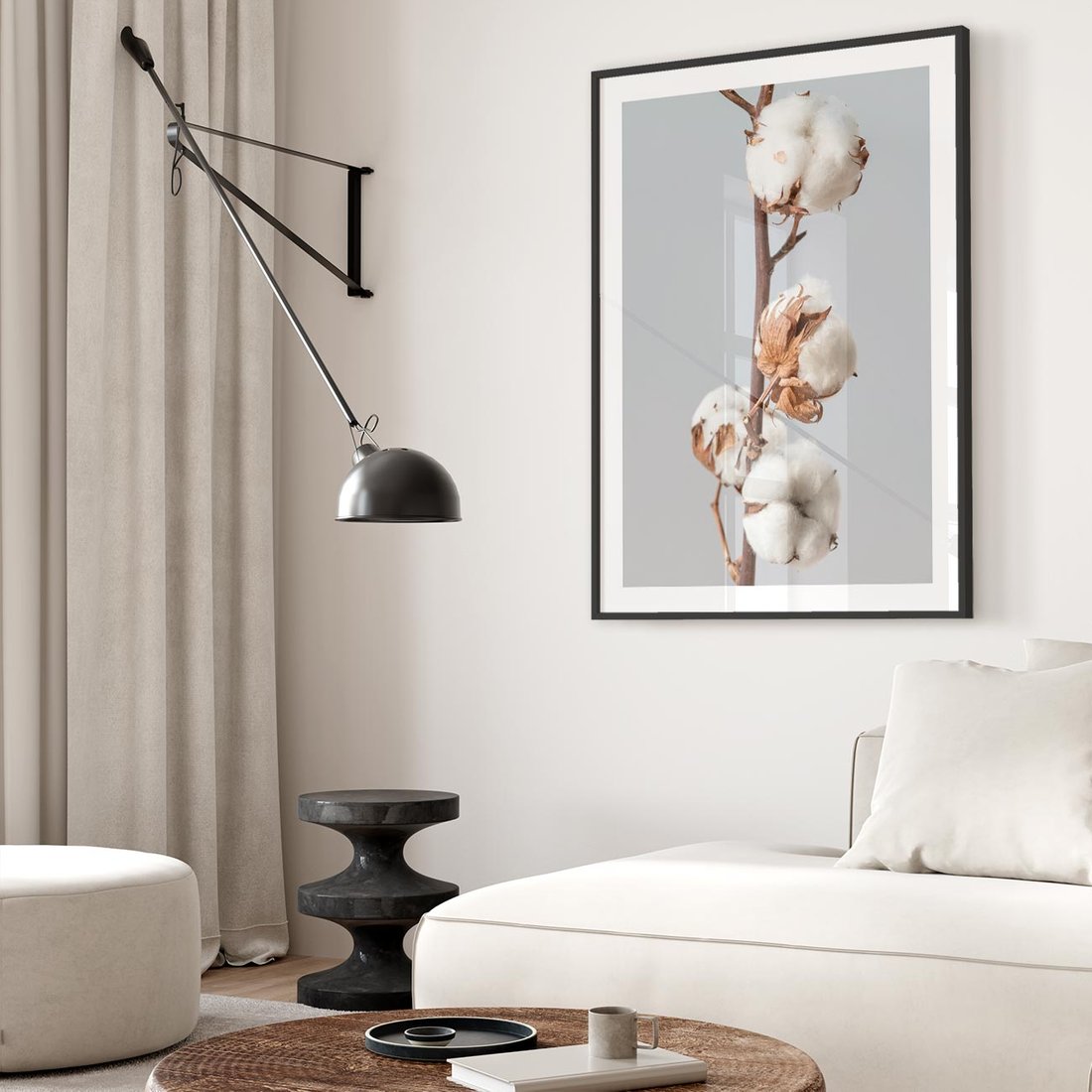 Plakat w ramie 40x50 - Bawełniana boho miękkość - bawełna, boho - rama czarna