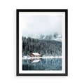 Plakat w ramie 50x70 - Biały Domek - domek w górach, zima - rama czarna