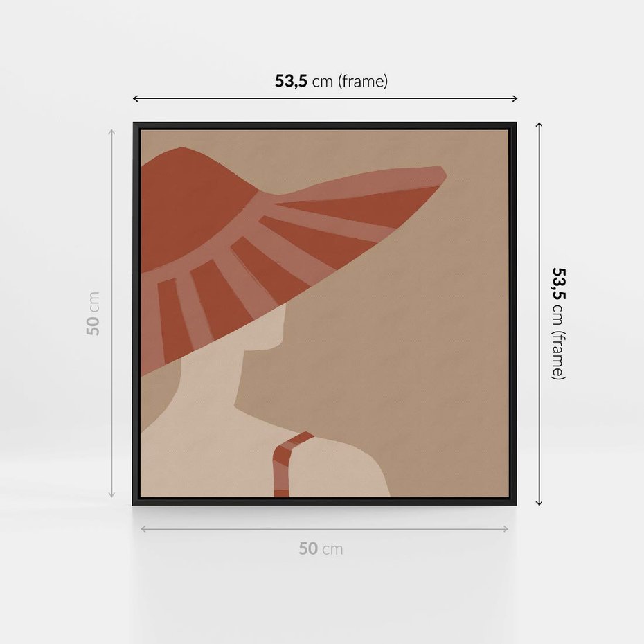 Obraz w ramie 50x50 - Kobiecy Portret - plakat retro, kobieta w kapeluszu - rama czarna