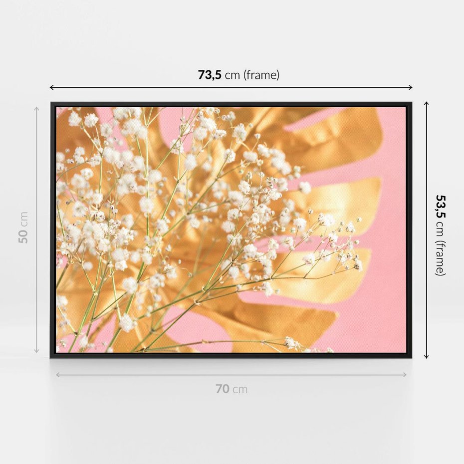Obraz w ramie 70x50 - : Elegancja w Złocie - złote, liście - rama czarna