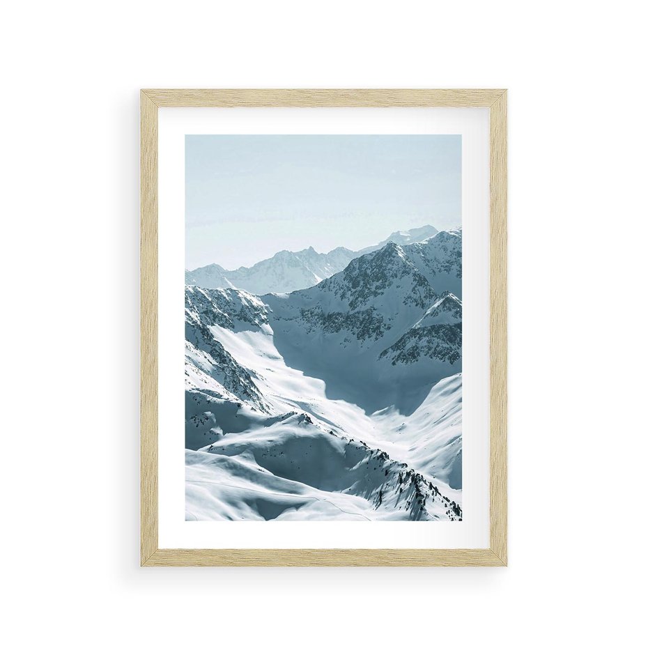 Plakat w ramie 30x40 - Surowość Gór - górskie szczyty, śnieg - rama drewno