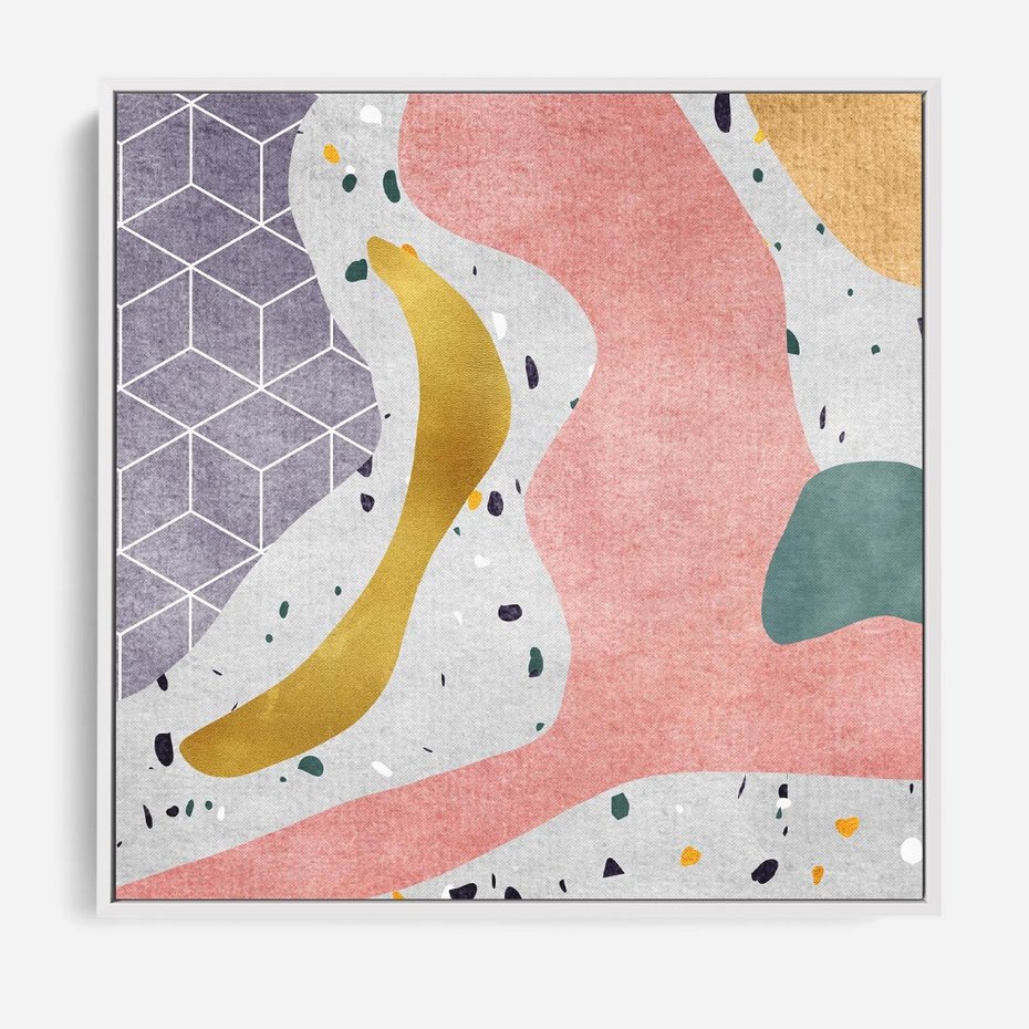 Obraz w ramie 80x80 - Eklektyczny Mix - kolaż, pastelowe abstrakcyjne plamy - rama biała