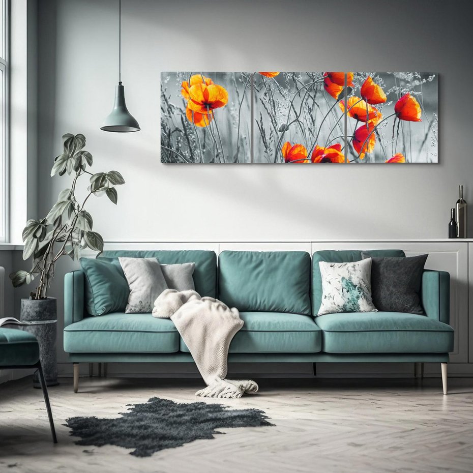 Obraz na płótnie 150x50 - Malownicza łąka - maki, mak