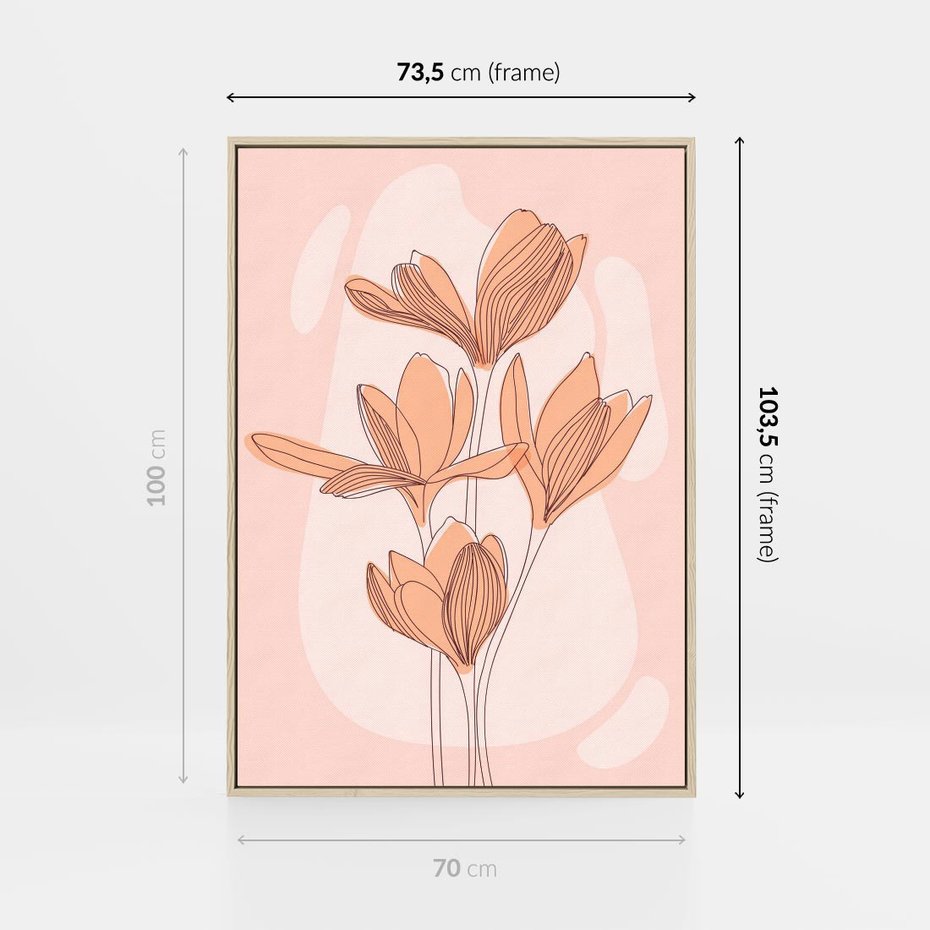 Obraz w ramie 70x100 - Przenikające Kształty - minimalistyczny plakat, pudrowe kwiaty - rama drewno