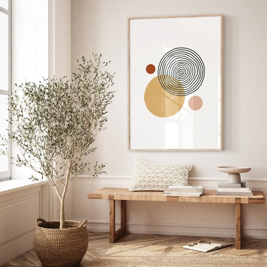 Plakat w ramie 50x70 - Wewnętrzne Formy - koła okręgi, abstrakcyjna nowoczesna sztuka - rama drewno