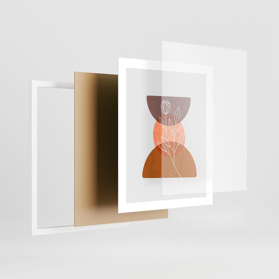 Plakat w ramie 40x50 - Kwiatowa Akwarela - akwarelowe kształty, brąz - rama biała