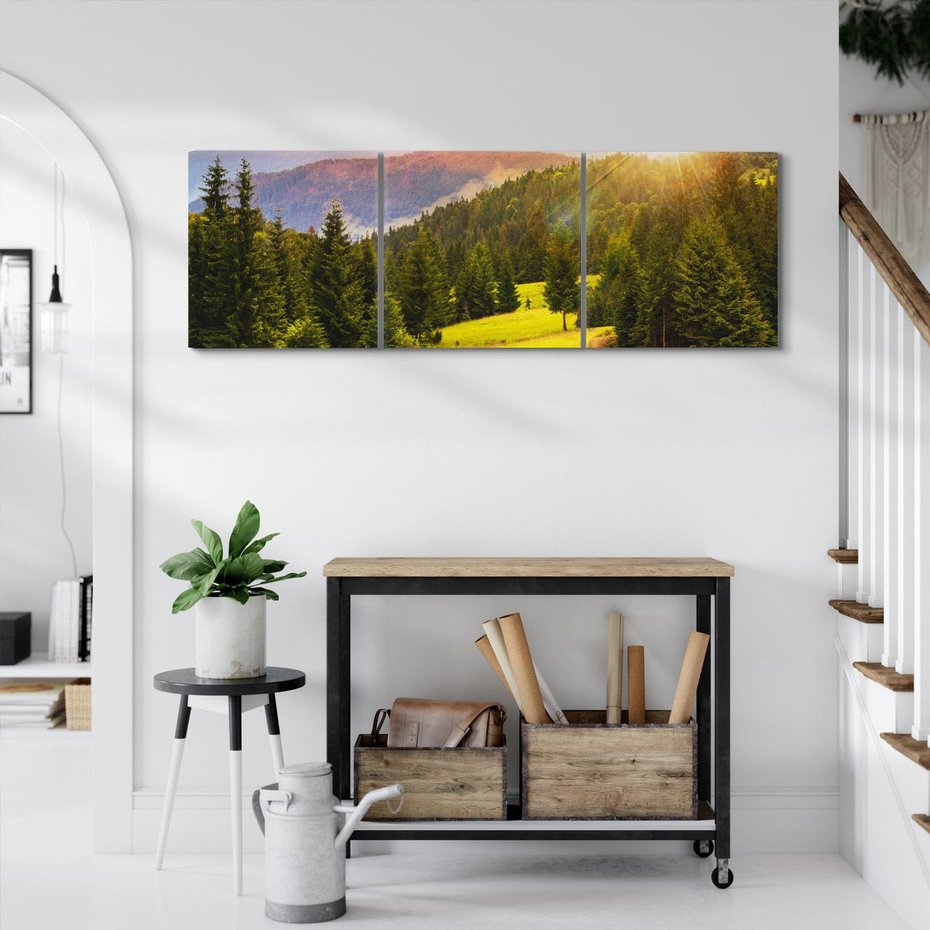 Obraz na płótnie 150x50 - Zachód słońca na łące - zachód, łąka