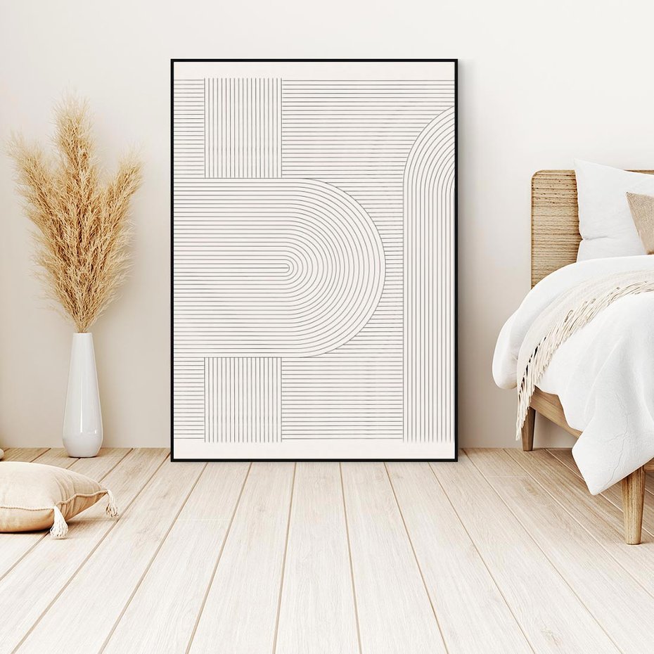 Obraz w ramie 50x70 - Geometryczna Elegancja Mid Century - mid century, minimalizm - rama czarna