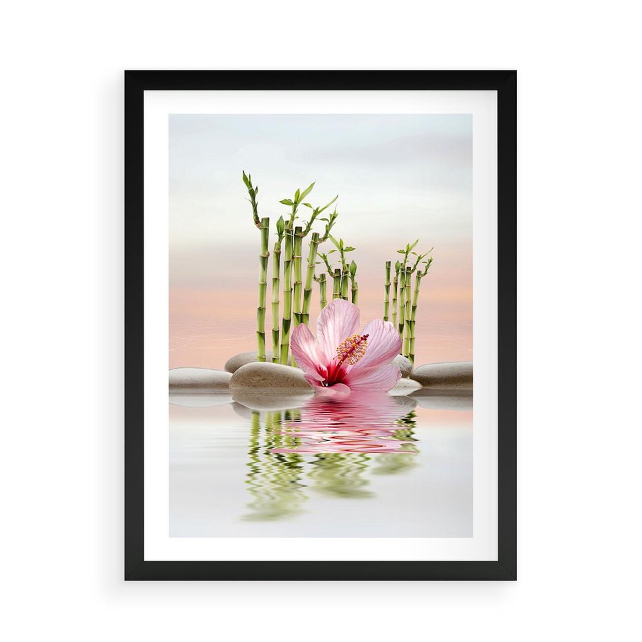 Plakat w ramie 50x70 - Harmonia i relaks - spa, bambus - rama czarna