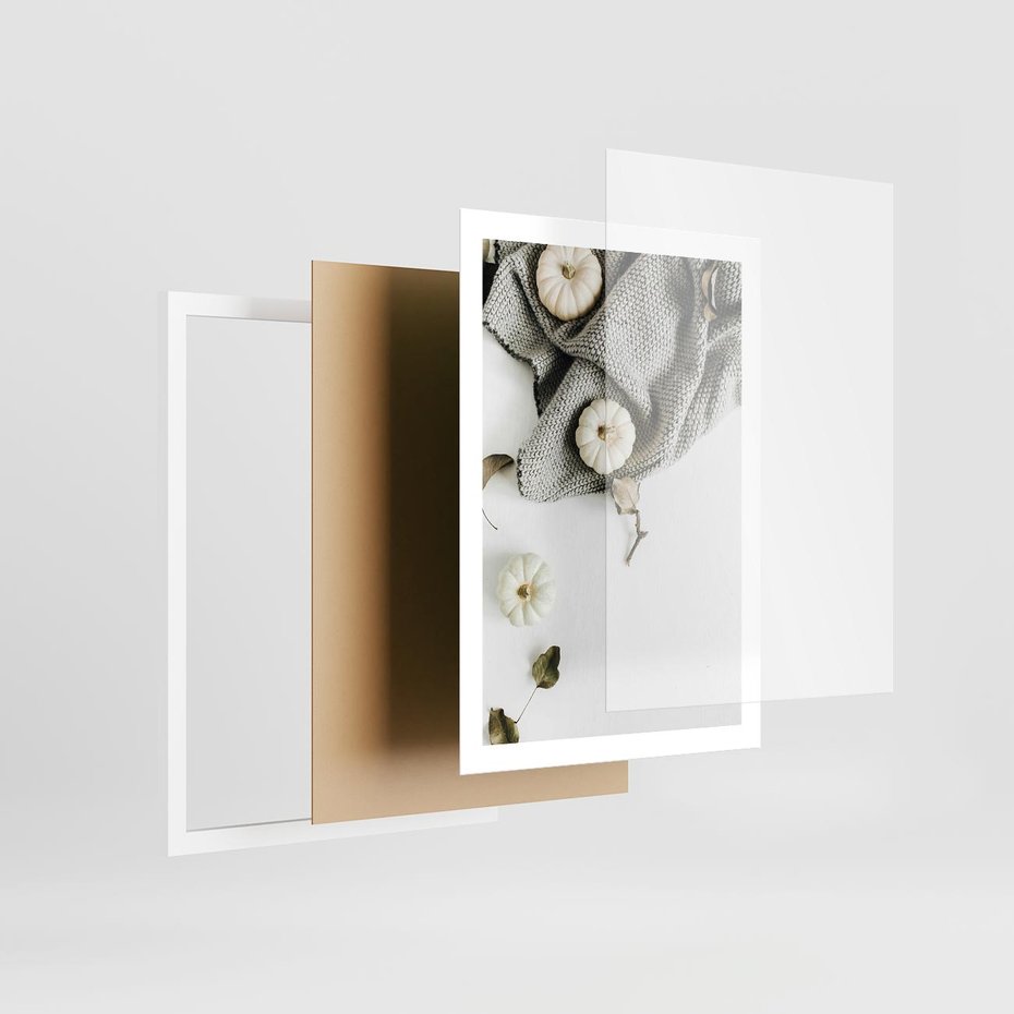 Plakat w ramie 50x70 - Białe Dynie i Przytulny Koc - kompozycja jesienna, białe dynie - rama biała