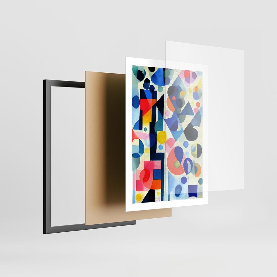 Plakat w ramie 50x70 - Księga Akwarelowych Przeniknięć - abstrakcyjny obraz, różne kolorowe kształty - rama czarna