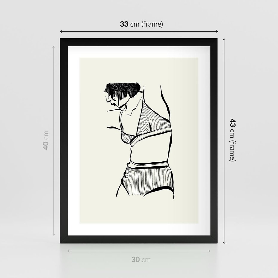 Plakat w ramie 30x40 - Minimalistyczny Urok - szkic, kobieta w bieliźnie - rama czarna
