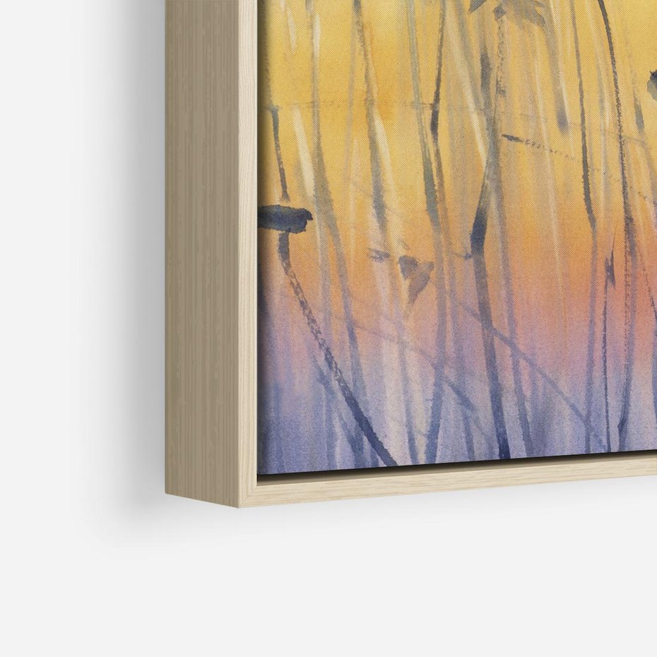 Obraz w ramie 50x50 - Mistyka Poranka nad Szuwaram - wschód słońca w szuwarach, trawy - rama drewno