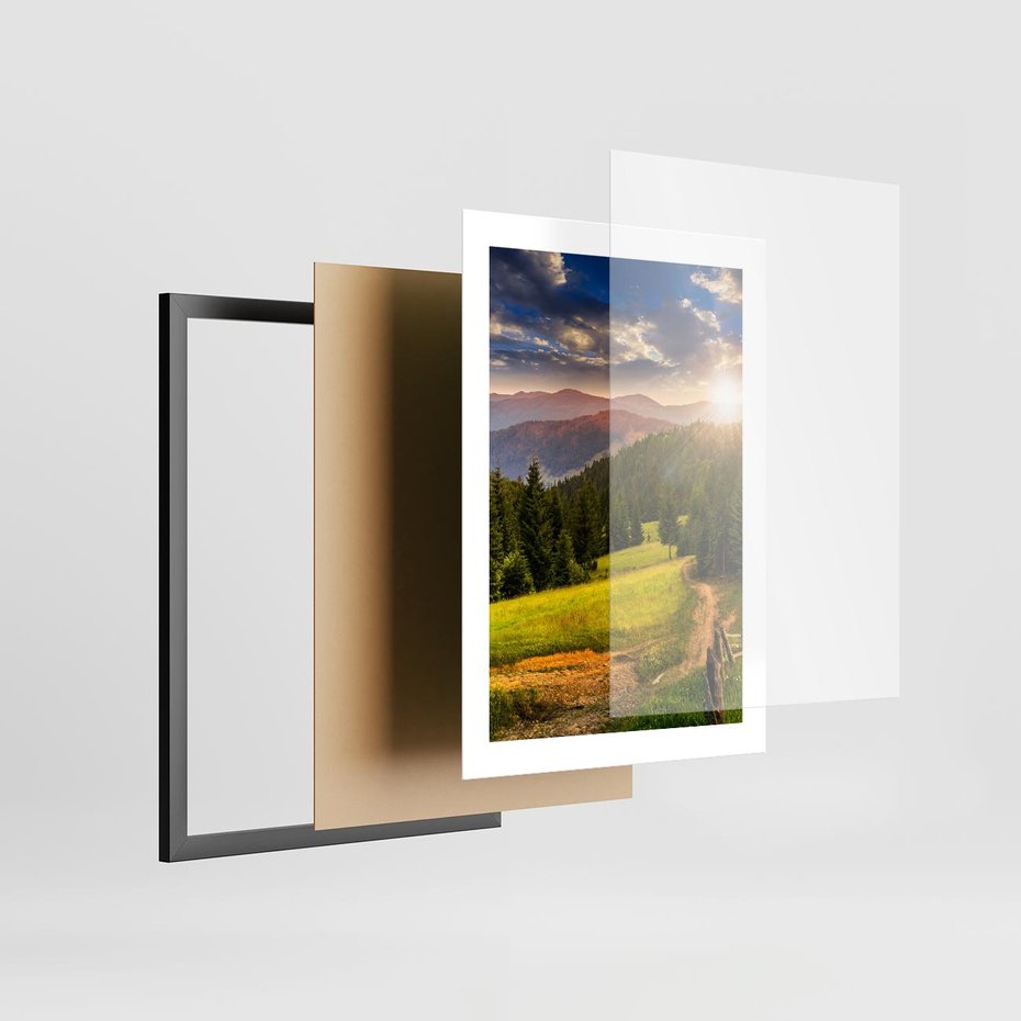 Plakat w ramie 30x40 - Zachód słońca na łące - zachód, łąka - rama czarna