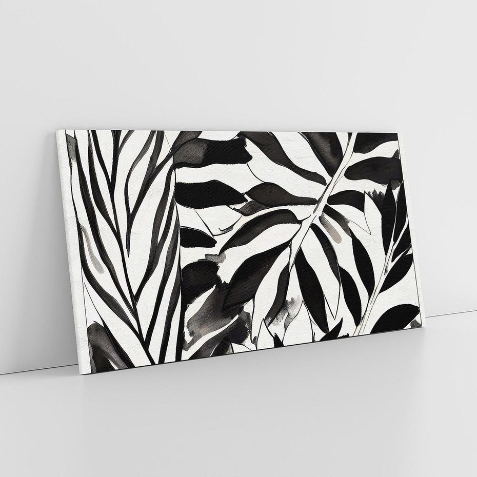 Obraz na płótnie 100x50 - Czarne Liście - akwarelowy obraz, czarno biały