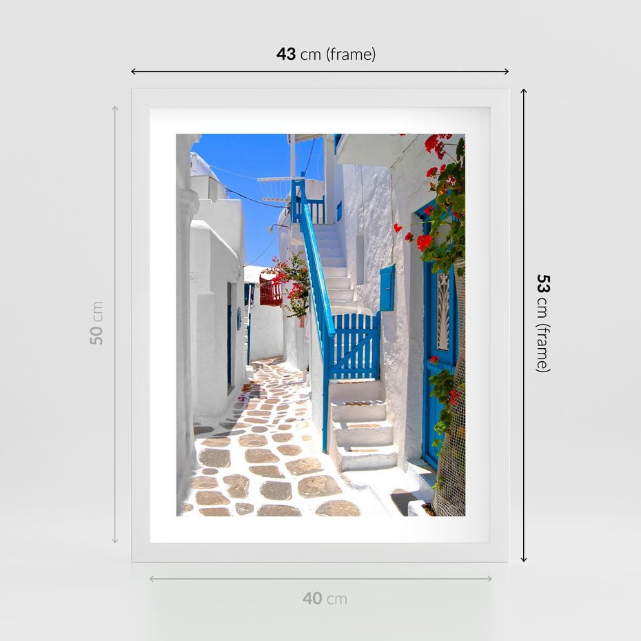Plakat w ramie 40x50 - Santorini: urok Grecji - Santorini, Grecja - rama biała