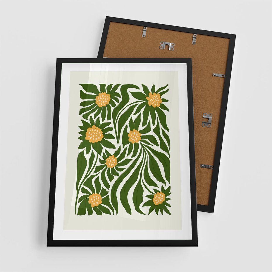 Plakat w ramie 50x70 - Spojrzenie wgłąb roślinnego świata - abstrakcyjne kwiaty, kompozycja - rama czarna