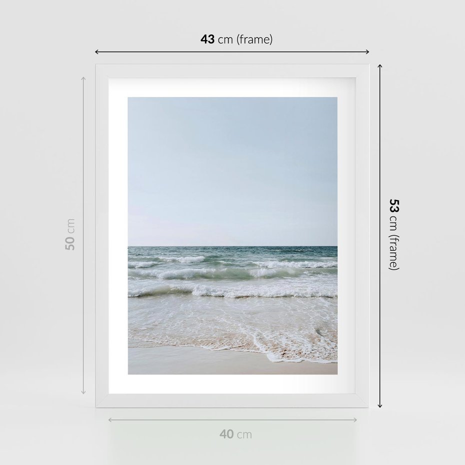 Plakat w ramie 40x50 - Spokój nad Brzegiem - plaża, morze - rama biała