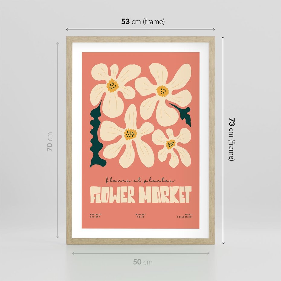 Plakat w ramie 50x70 - Szkicowane Kolorowe Uczucia - kwiatowa kompozycja, minimalizm - rama drewno