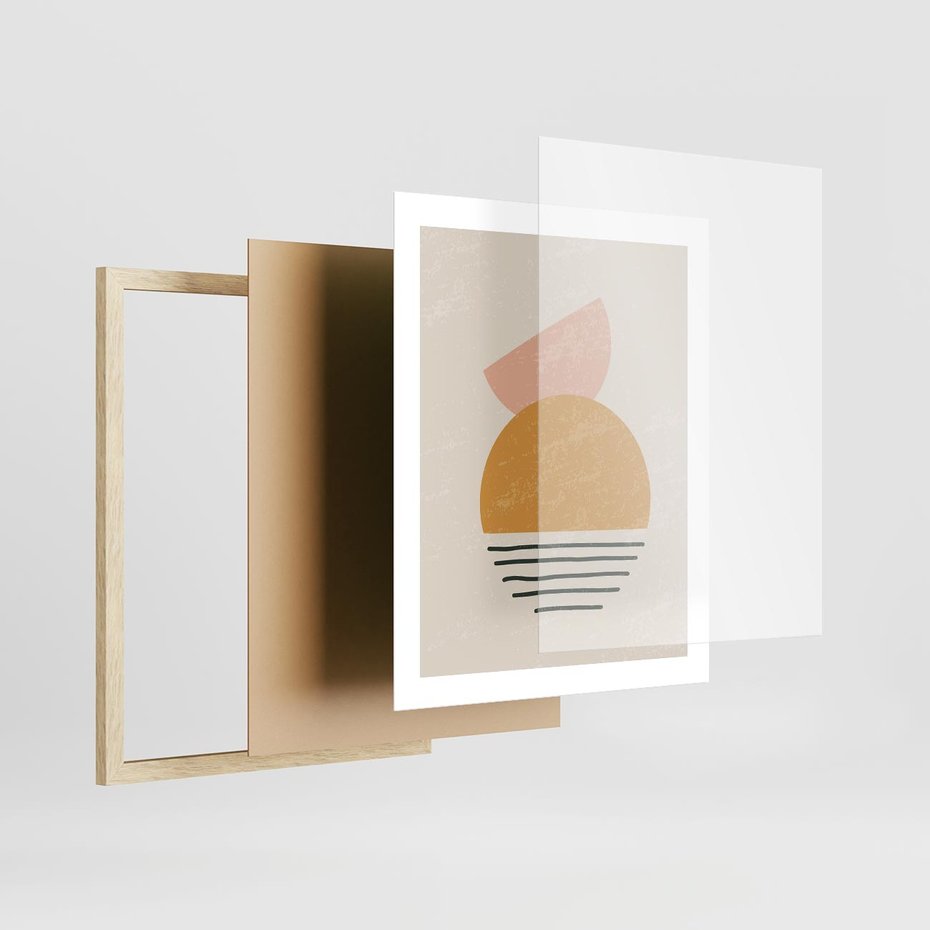 Plakat w ramie 40x50 - Krótka Forma - abstrakcyjna sztuka, boho kształty - rama drewno