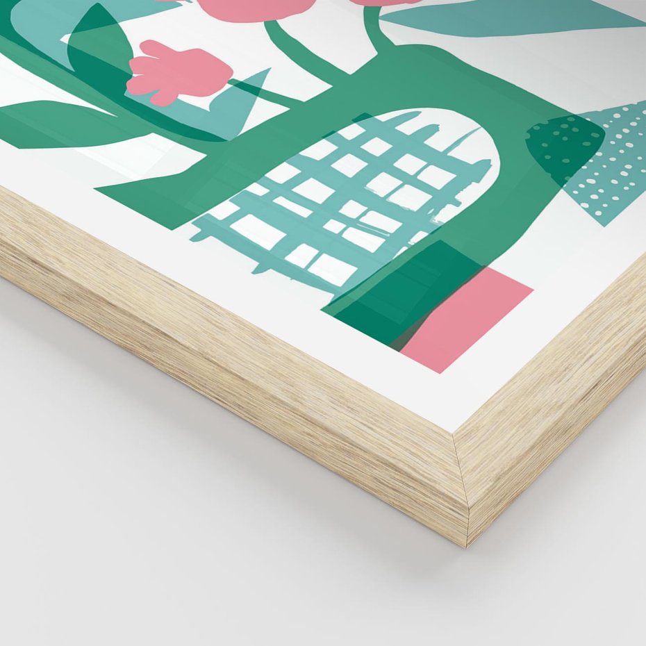 Plakat w ramie 40x50 - Harmonijne Plamy - abstrakcyjne pastelowe kwiaty, nowoczesna sztuka - rama drewno